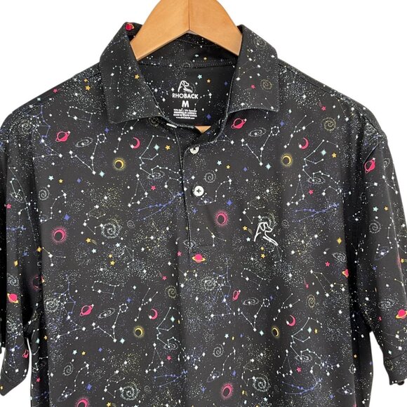 Rhoback The Space Performance Polo Shirt Black Short Sleeve Size Medium M Golf - Picture 2 of 7